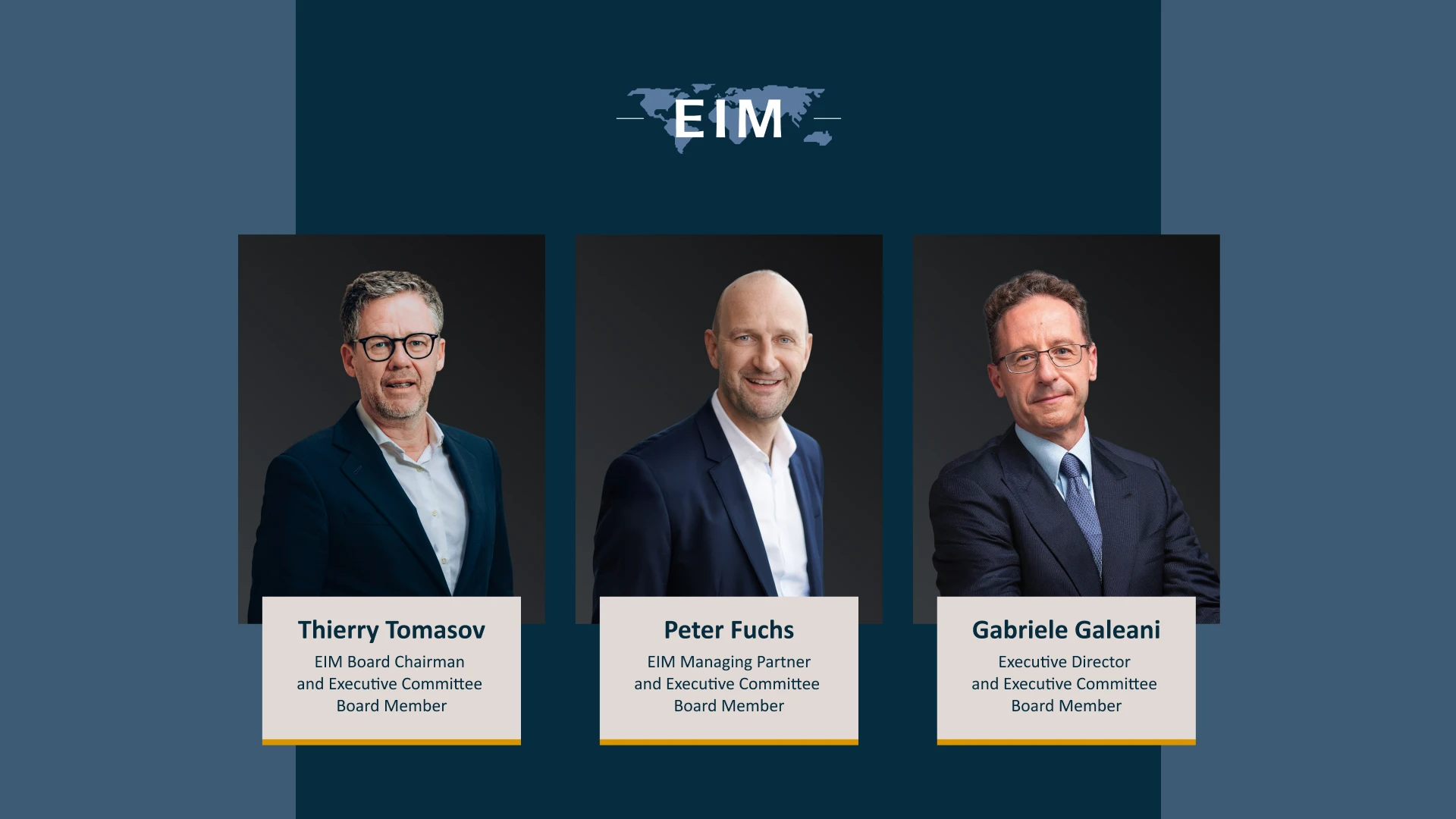 EIM new Executive Committee: Thierry Tomasov, Peter Fuchs, Gabriele Galeani.