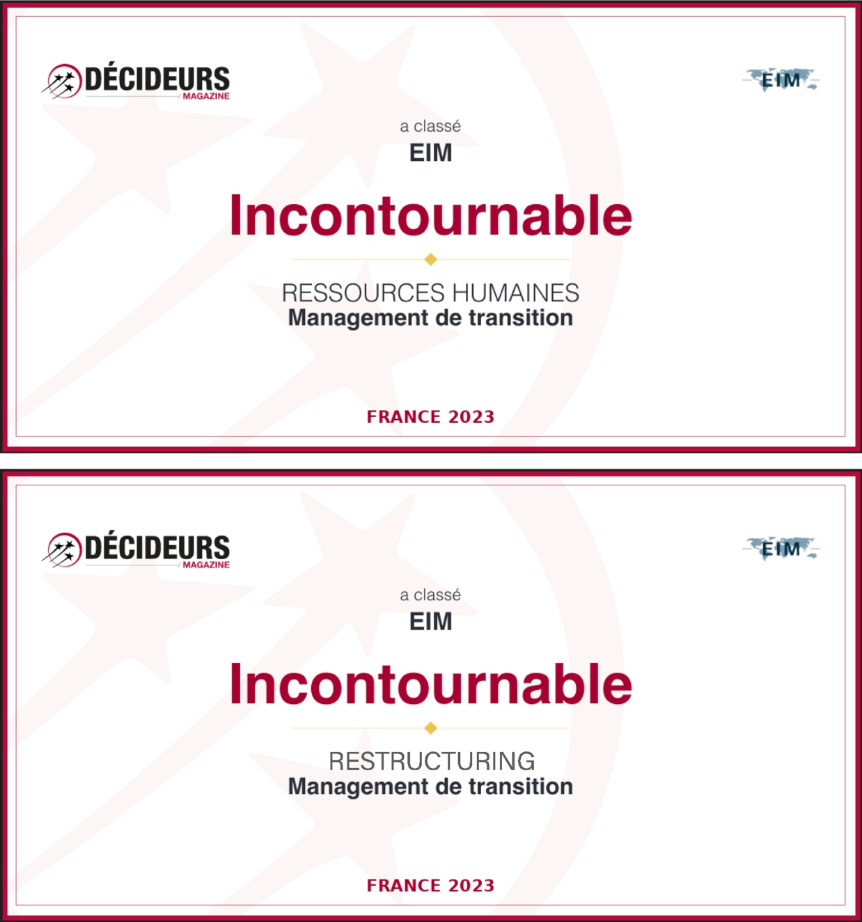 Classement décideurs - EIM incontournable - Management de transition 2023